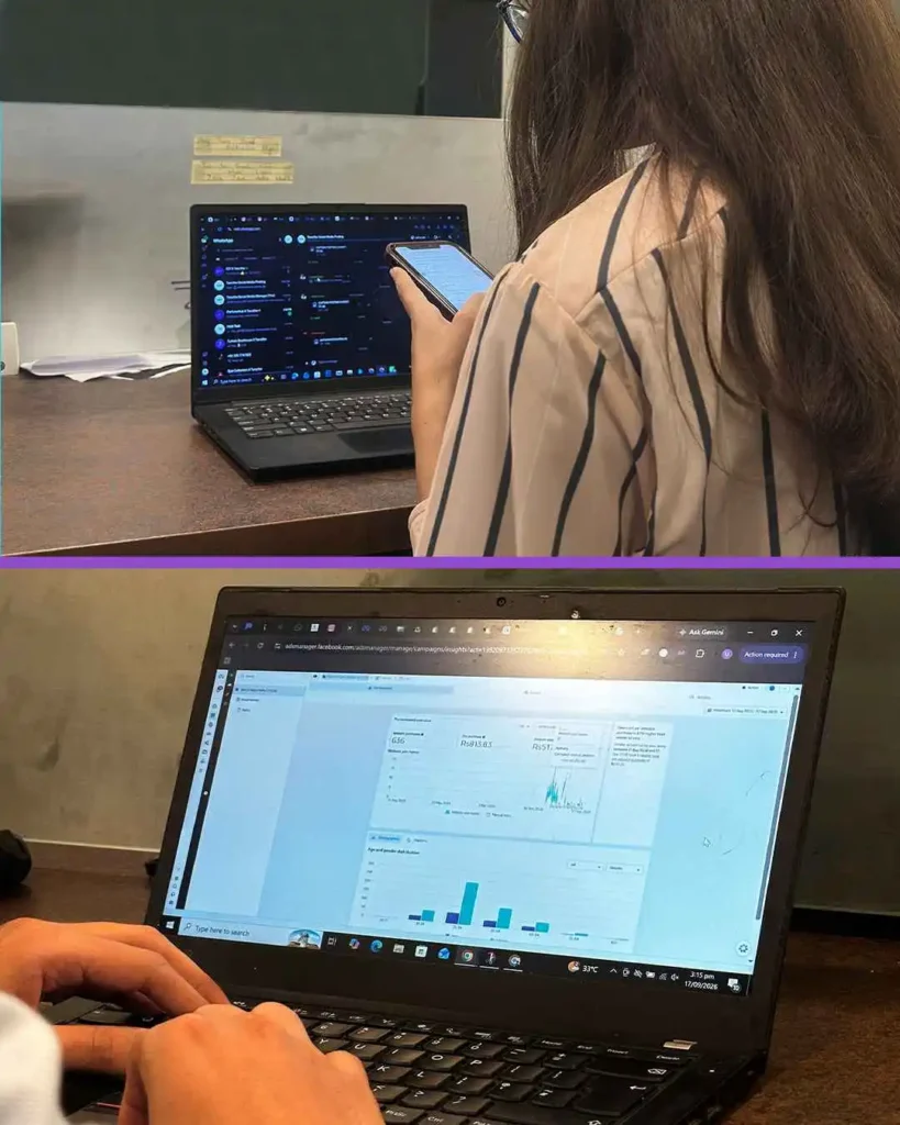 tanzilite team member checking WhatsApp orders from a Meta ad campaign